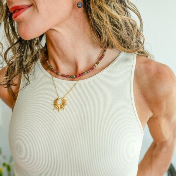 Gemstone Beaded necklace for FALL BEAUTIFUL Watermelon Tourmaline Necklace Gold - Picture 6 of 15